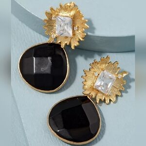 New Anthropologie 14K Gold Plated and Black Stone Statement Earrings
